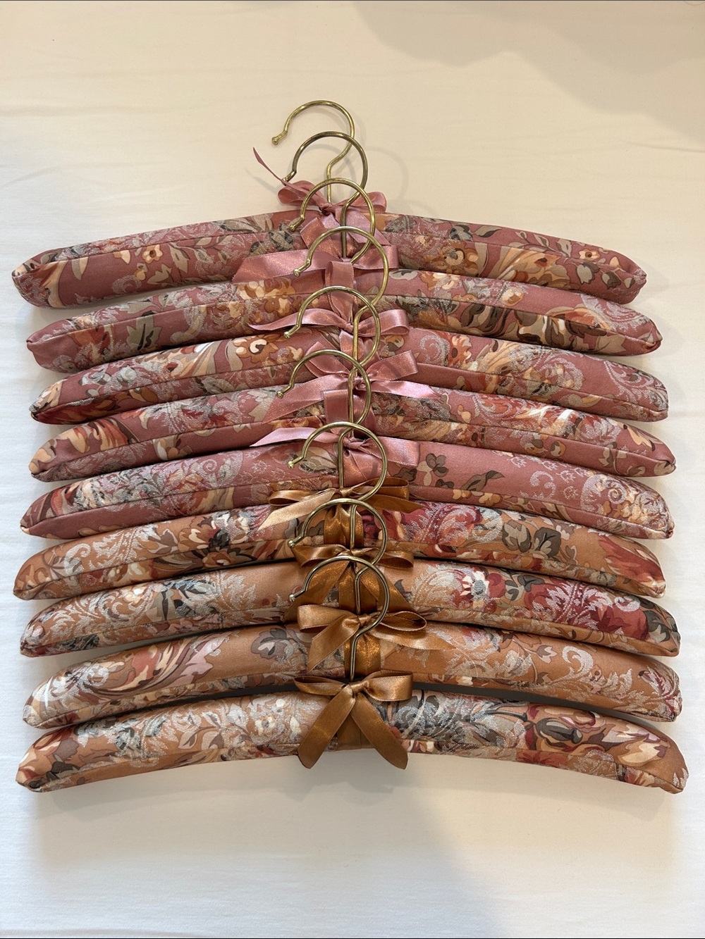 Set of 9 Soft Floral Padded Hangers in Rose and Warm Beige Tones
